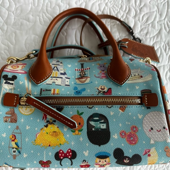 Dooney & Bourke Light Blue Disney Parks Printed Satchel with Tan Trim - Picture 5 of 6